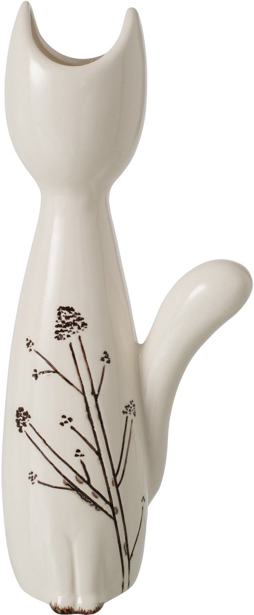 J-Line vaas Kat - porselein - wit/zwart - large