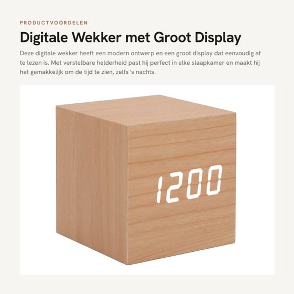 Digitale Wekker Houten - Multifunctioneel - Groot Display