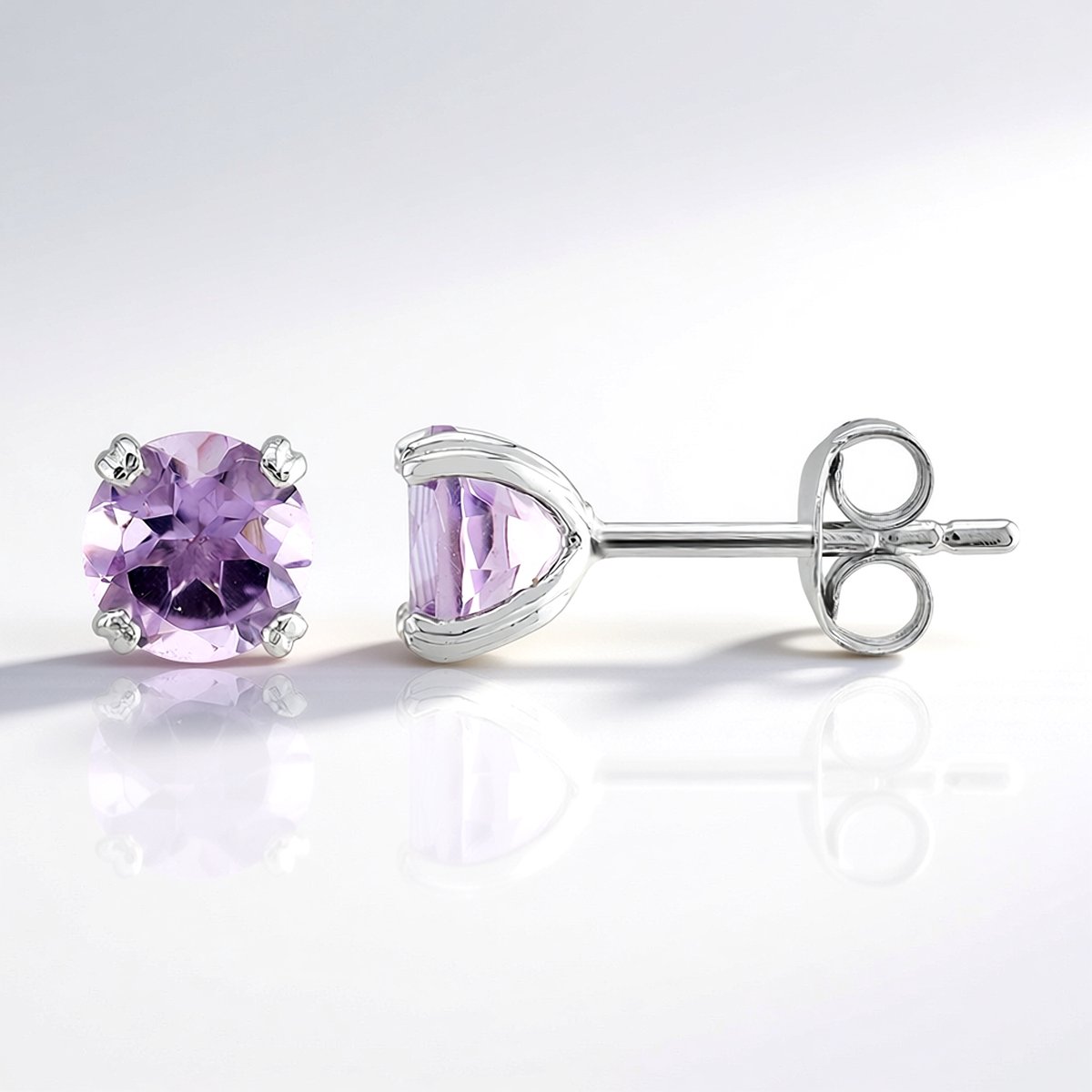 Cavill - Elegante Zilveren Oorbellen met Braziliaanse Amethist 6mm - 925 Sterling Zilver Rhodium - Paarse Edelsteen Oorbellen Dames Sieraden
