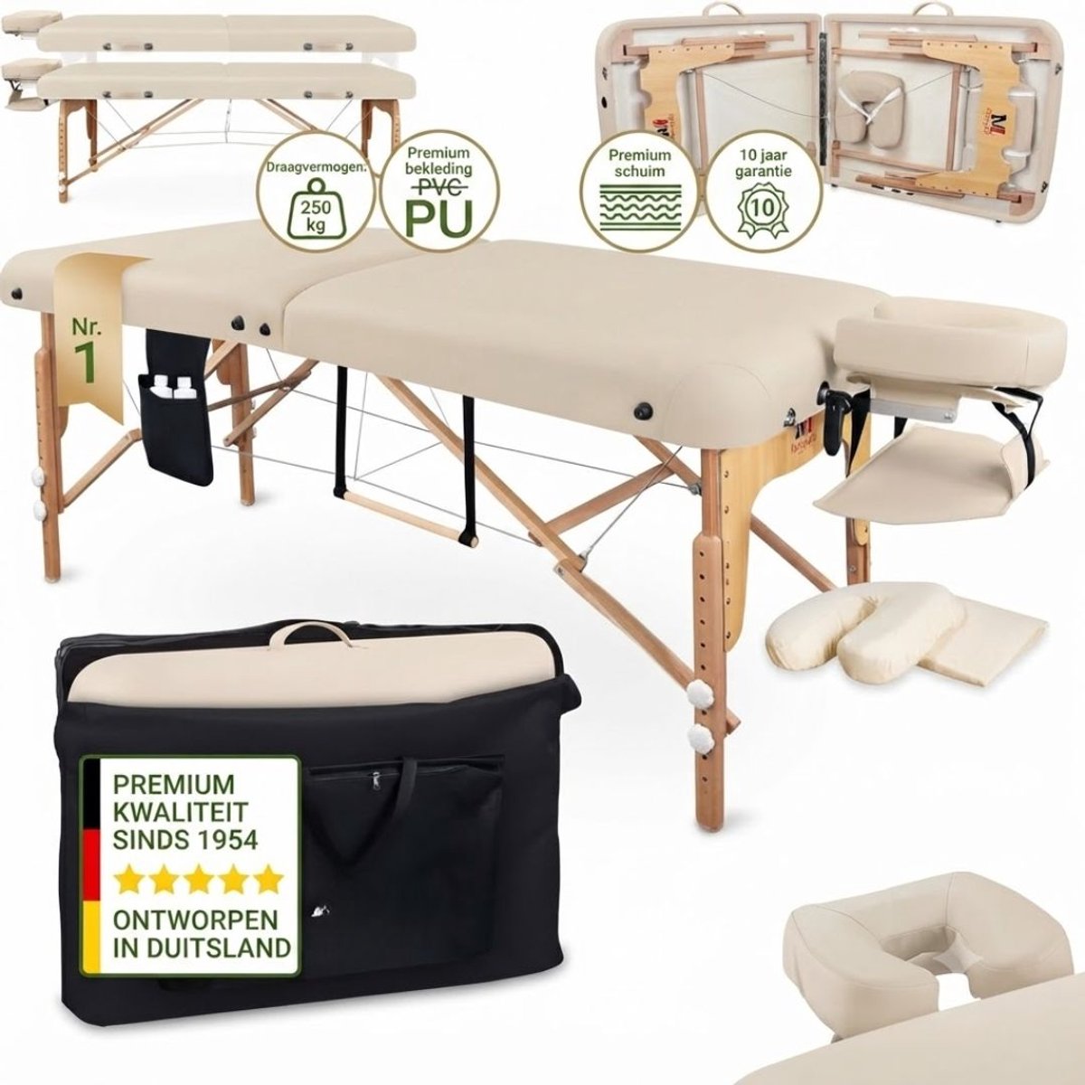 SP® Massage Tafel - Massagetafel - Behandeltafel - Creme - 185cm x 70cm x 85cm