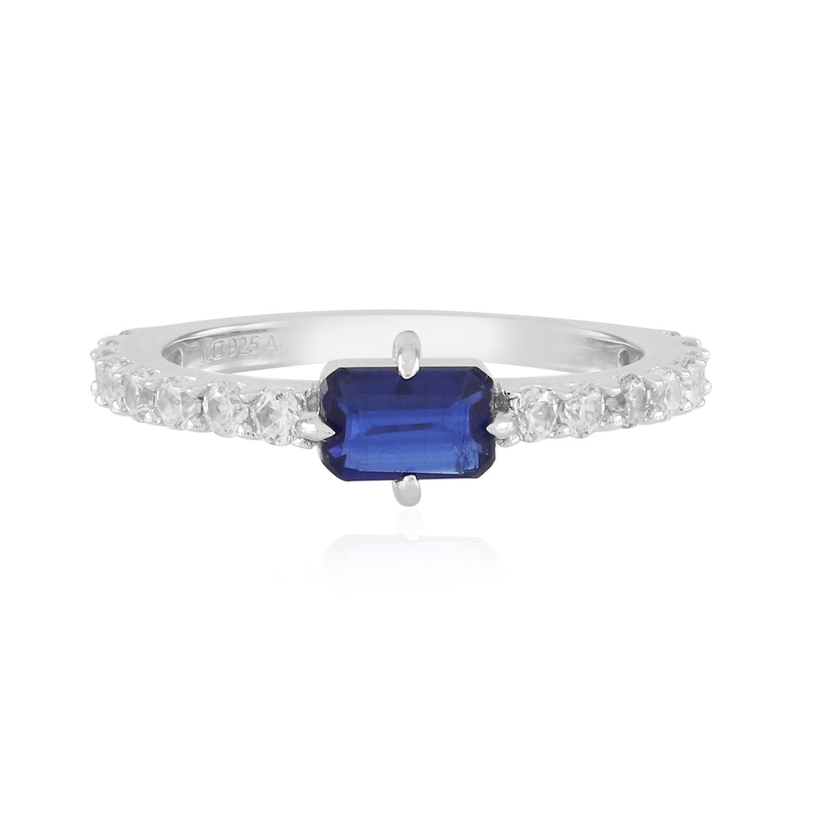 Cavill - Zilveren ring 925 Sterling met 0,665 ct Nepalese Kyaniet achthoekig - 16 Tanzanian Zirkonia totaal 0,764 ct - Elegante modieuze ring