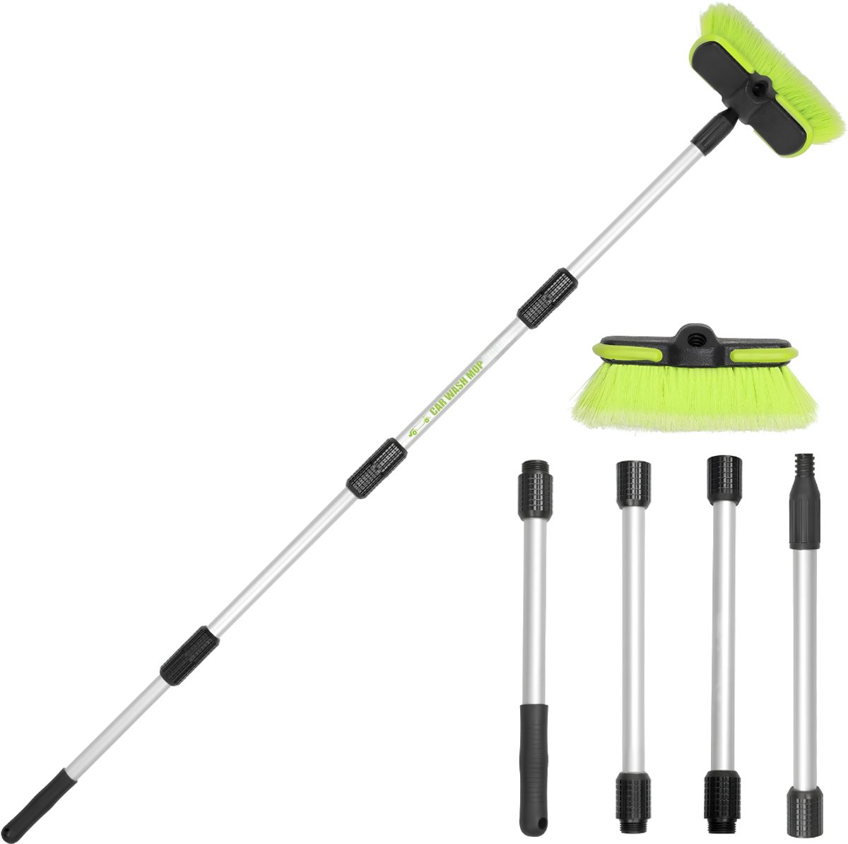 LNMsolutions® Telescopische Wasborstel - Wasborstel - Autowasborstel - Zilver/Groen - 7cm x 23cm x 9cm