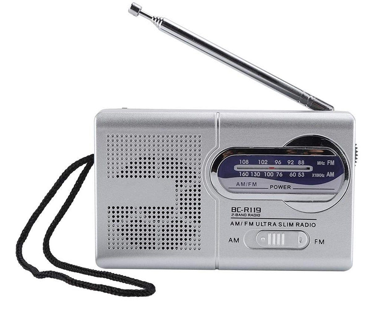 Radio op batterijen - met hoofdtelefoonaansluiting - AM/FM-radio - draagbare radio - mini-speler - FM-band - breed ontvangstbereik - 10*6 cm - zilver