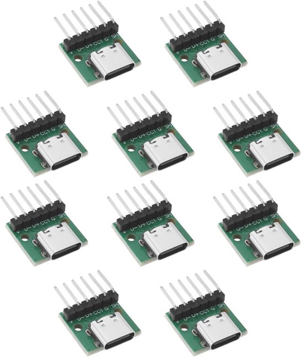 USB 3.1 Type-C Vrouwelijke Adapter - 10 Stuks - Voor DIY-projecten - 6-Pin DIP-Adapter - Testbord - Geschikt voor 3D-printers