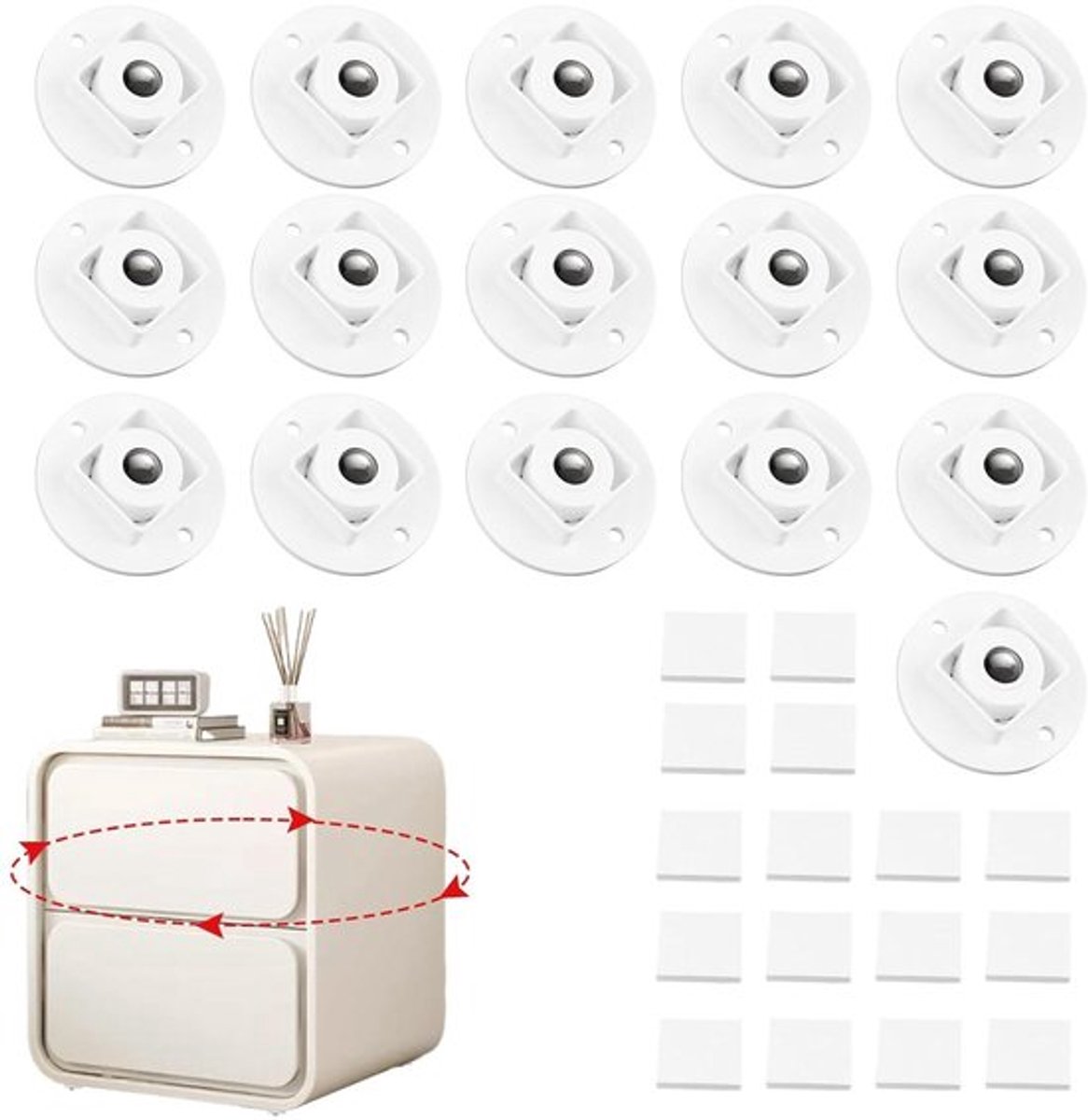 Meubelwielen voor kleine meubels - Set van 16 stuks - Tafelwielen - Kastwielen - Draagvermogen van 10 kg