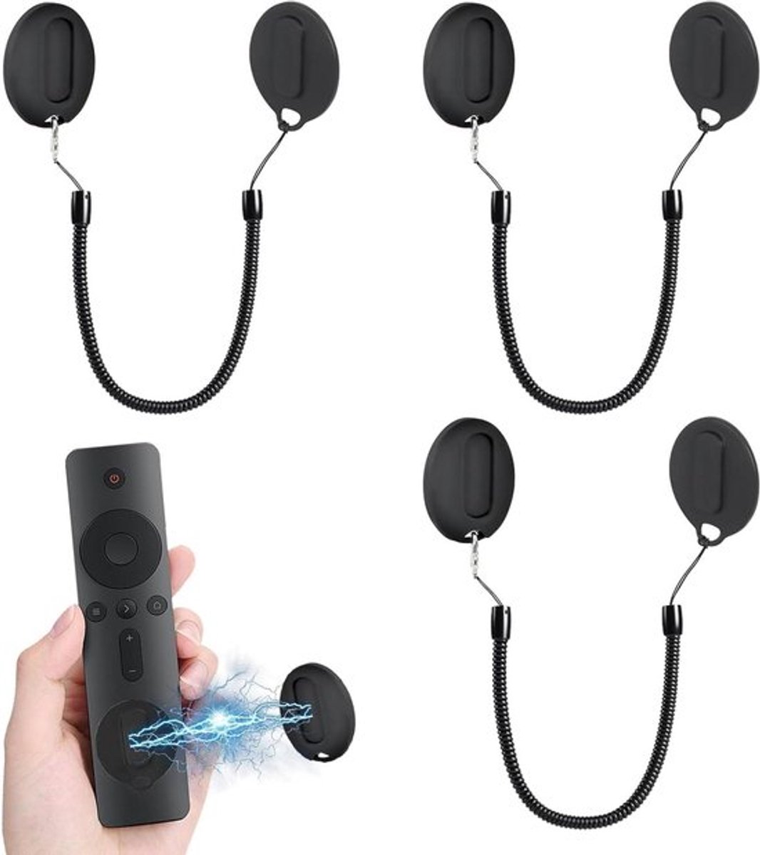 Magnetische afstandsbedieningshouder met intrekbaar snoer en sterke lijm voor woonkamer en bureau, 3-delig. Gemakkelijke opbergoplossing.