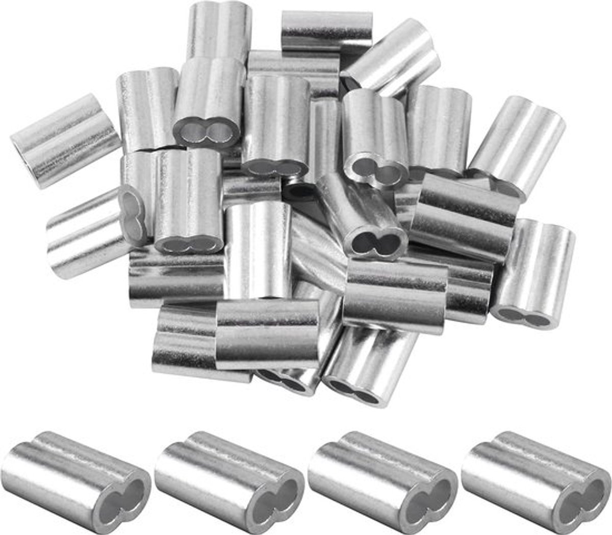 30 stuks aluminium krimphulzen voor draadkabel en dekzeiltouw