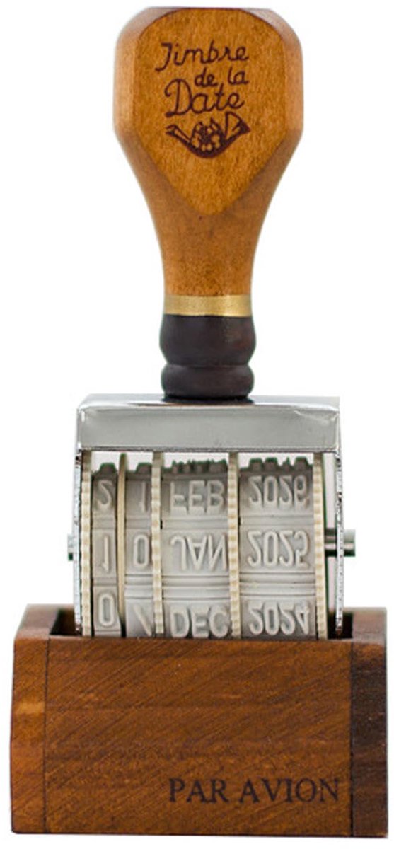 Roldatumstempel - 2025-2035 vintage kleine houten datumstempel met inkt voor dag maand jaar geschikt voor kaarten scrapbooks
