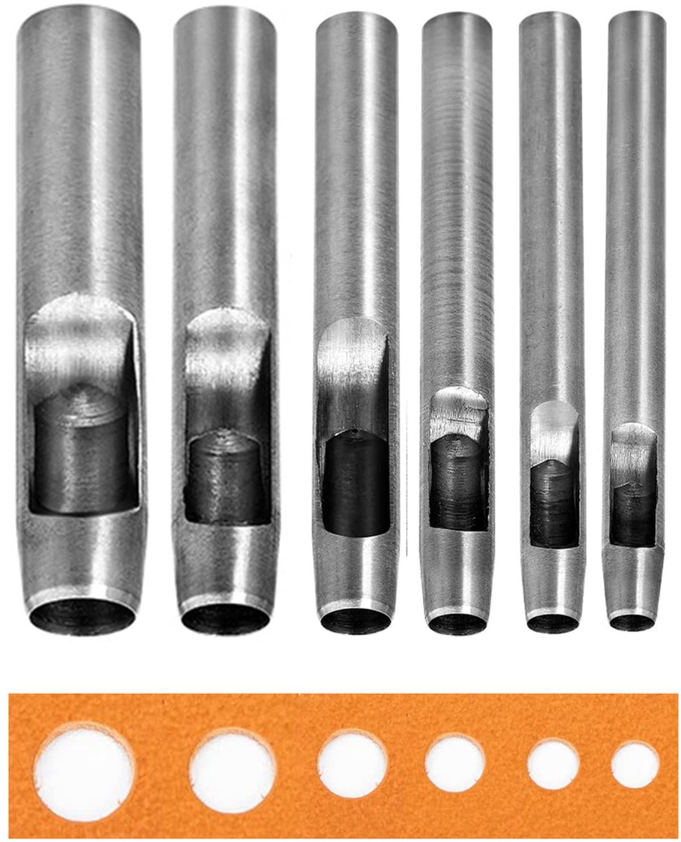 Leergatensnijderset - 5-delige holpons 6 mm-20 mm geschikt voor horlogebandjes stoffen plastic rubberen bandjes 6/8/10/13/20 mm