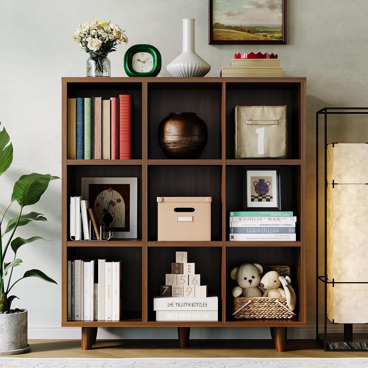 Triumpunpre - Boekenkast Moderne 9 Vaks laag profiel houten - Open Kast 9 Vakken - opbergmeubel - 95x30x108 cm - Bruin