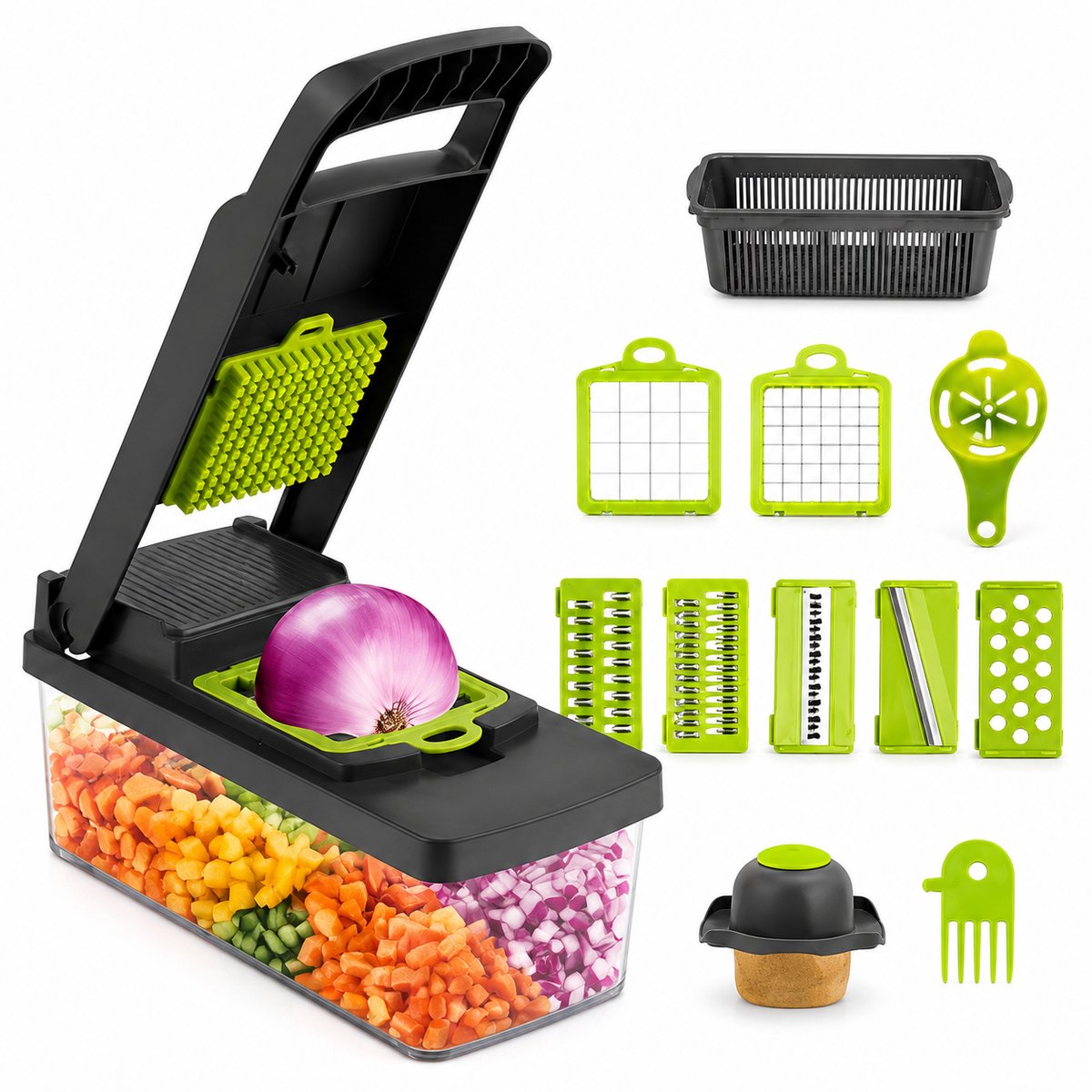 Mandoline Slicer - Multifunctionele Groentesnijder en Uien Snijder met 1.5L Opvangbak - Handmatige Keukenmandoline voor Friet en Groenten