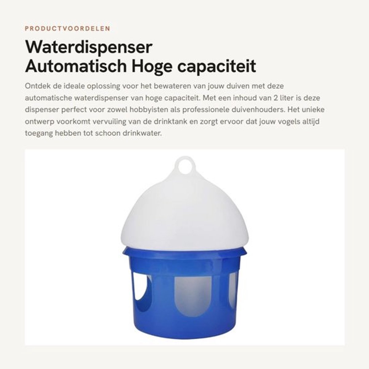 Waterdispenser Hoge Capaciteit - Automatisch - Vogelwaterdispenser - Drinkwatertank 2L - 360° Draaiende Steunstang - Vervuilingspreventie - Drinkbak