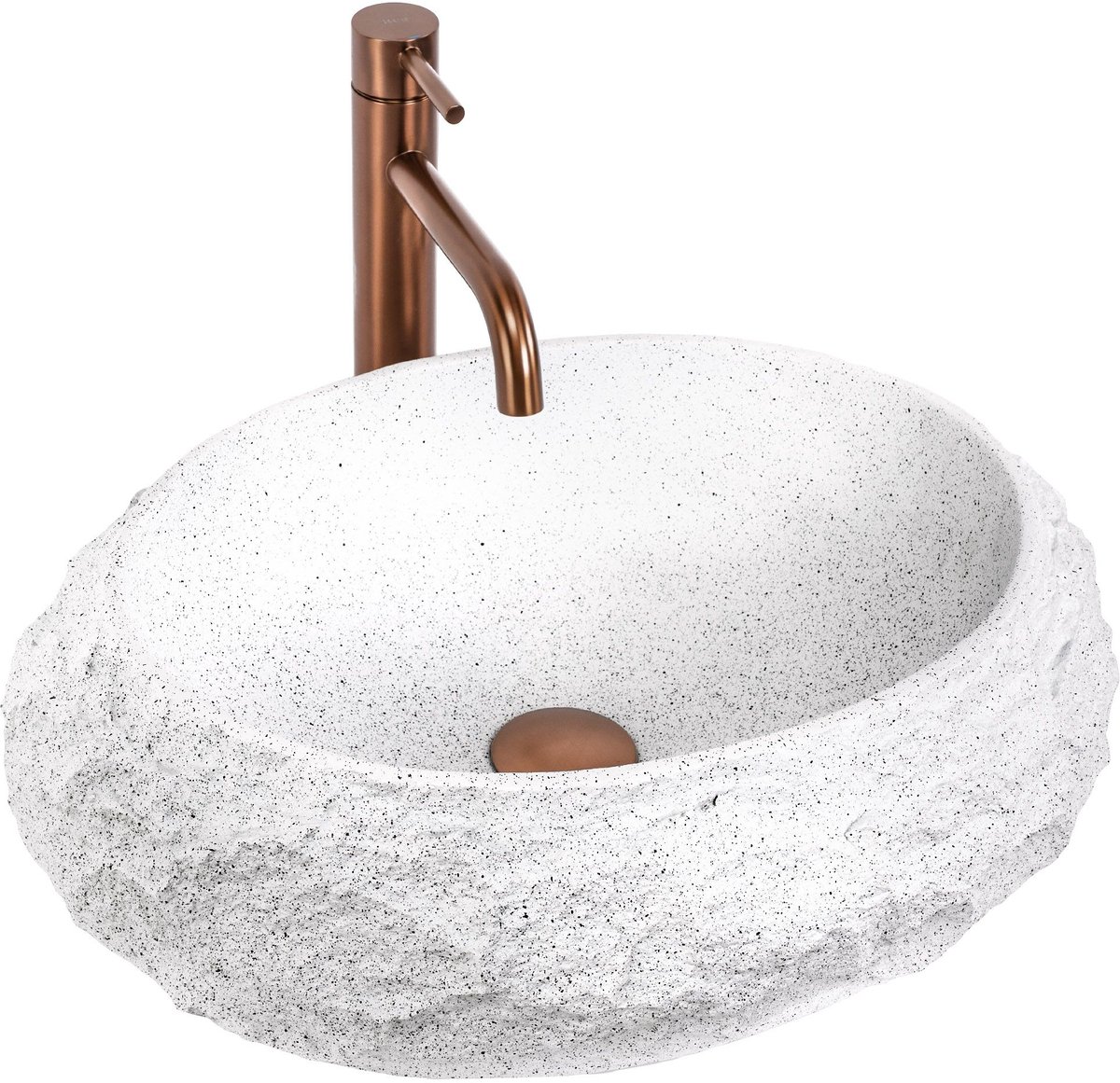 Rea - Wastafel Mika Cloudy White, Stone Effect, Ovaal - 50 x 38 x 15 cm