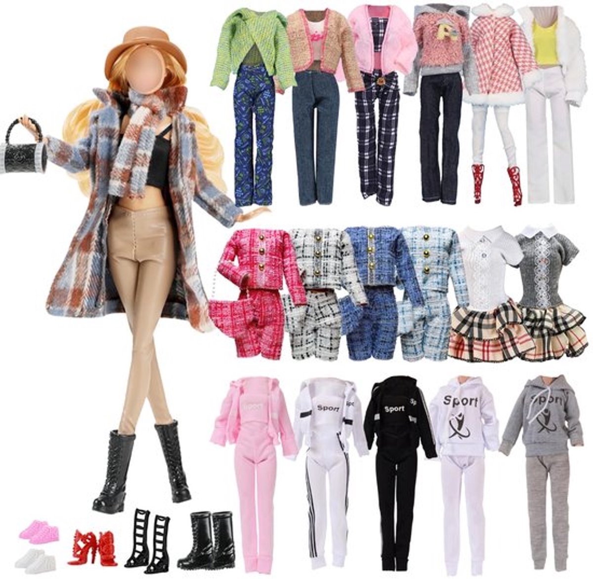 Kleding voor Poppen - 14 Stuks Kleding/Accessoires - Geschikt voor Poppen van 28 cm - Duurzaam Materiaal - Eenvoudig te Dragen/Wassen - Ontwikkelt Vaardigheden - Poppenkleding