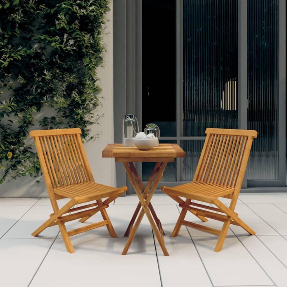 Eetkamerset Hout - Bistro Set - Buiten Dineren - Inklapbaar Ontwerp - Tafel 60x60cm - Teak