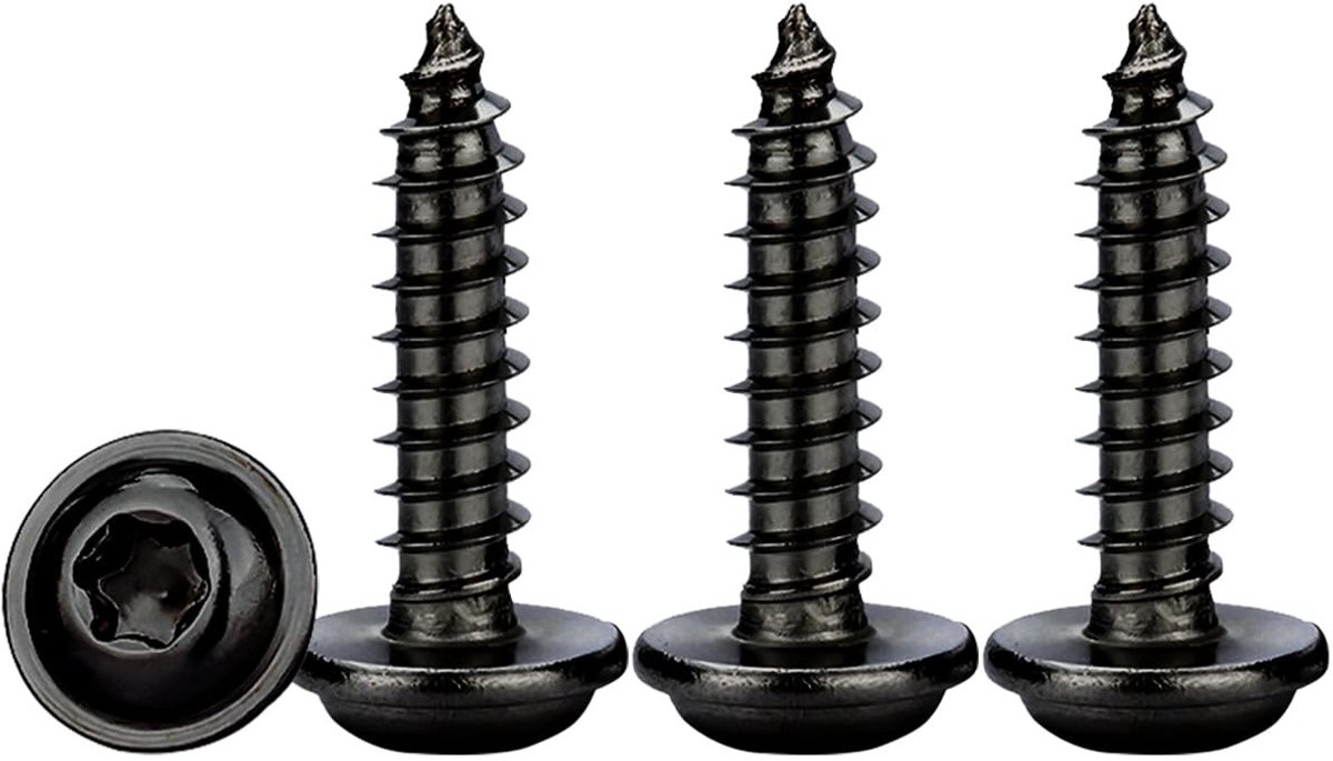 Zelftappende Schroeven Zwart, 50 Stuks M4x12mm Plaatschroeven met Wasmachine, Torx Houtschroeven RVS A2 V2A voor Diverse Toepassingen