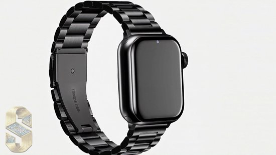 Stravo Stalen bandje - Geschikt voor Apple Watch 46mm (Series 10/11), 45mm (Series 7/8/9), 44mm (Series 4/5/6, SE 1/2/3), 49mm (Ultra 1/2/3) - RVS Horlogebandje - Zwart