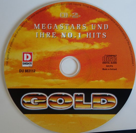 Cd met oranje en gele achtergrond en de tekst 'MEGATARS UND IHRE NO.1 HITS'.
