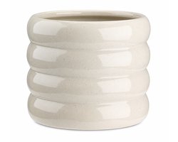 Bloempot Beige Ø18 cm – Keramische Bloempot – Geribbeld Design – Sierpot voor Kamerplanten – Aardewerk Plantenpot – Moderne & Scandinavische Woondecoratie – Ø18 x H15 cm