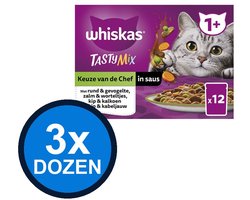 3x Whiskas - 1+ Pouch Adult Saus Selectie Van De Chef Multipack (12x85g) - Kattenvoer Natvoer - 1.02 kg