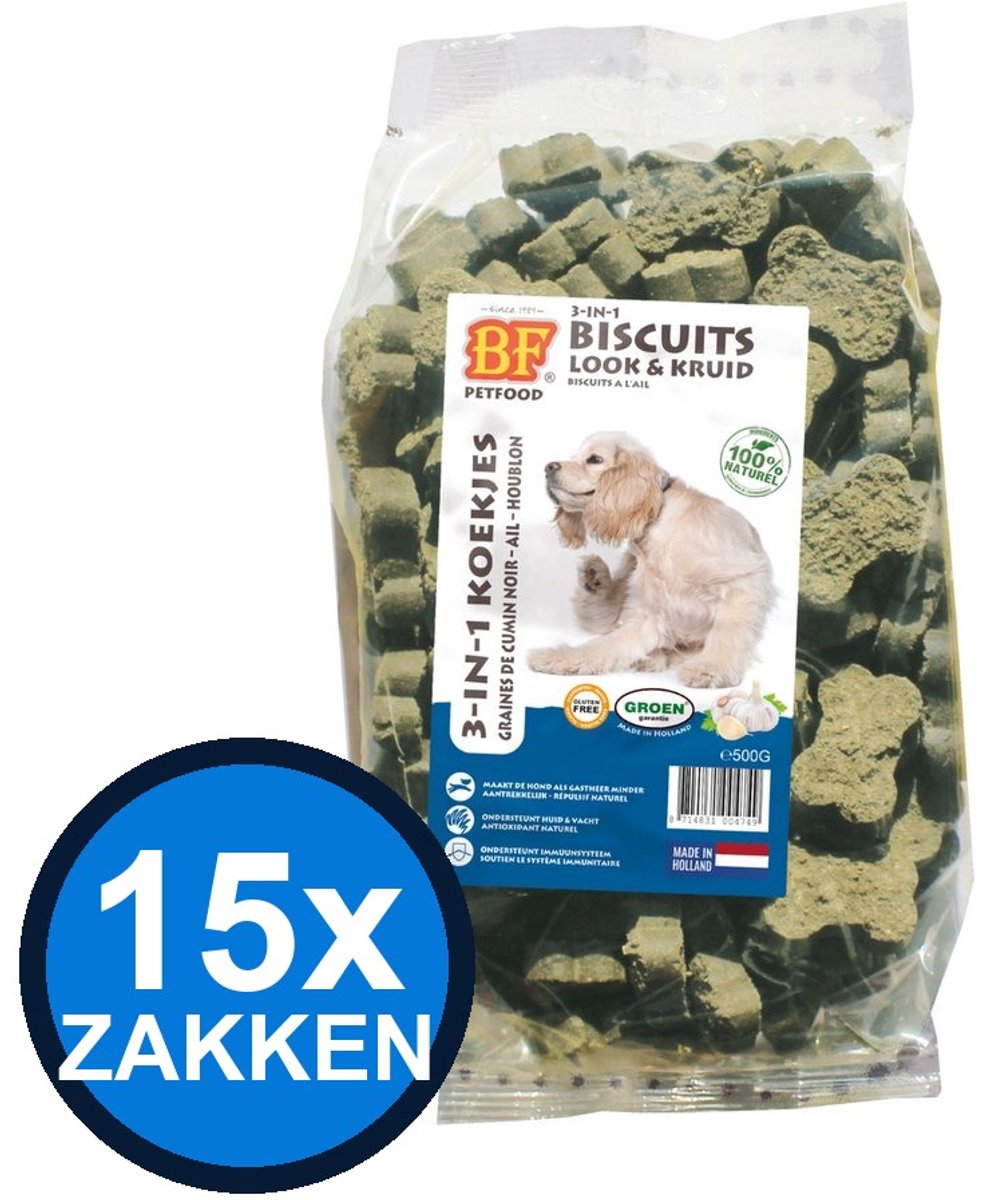 15x Biofood – 3in1 Koekjes Look & kruid – Hondenvoer Snacks – 500 g