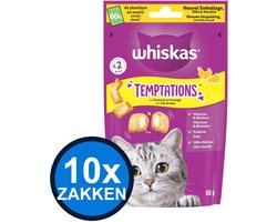 10x Whiskas - Temptations Kip & Kaas - Kattenvoer Snacks - 60 g