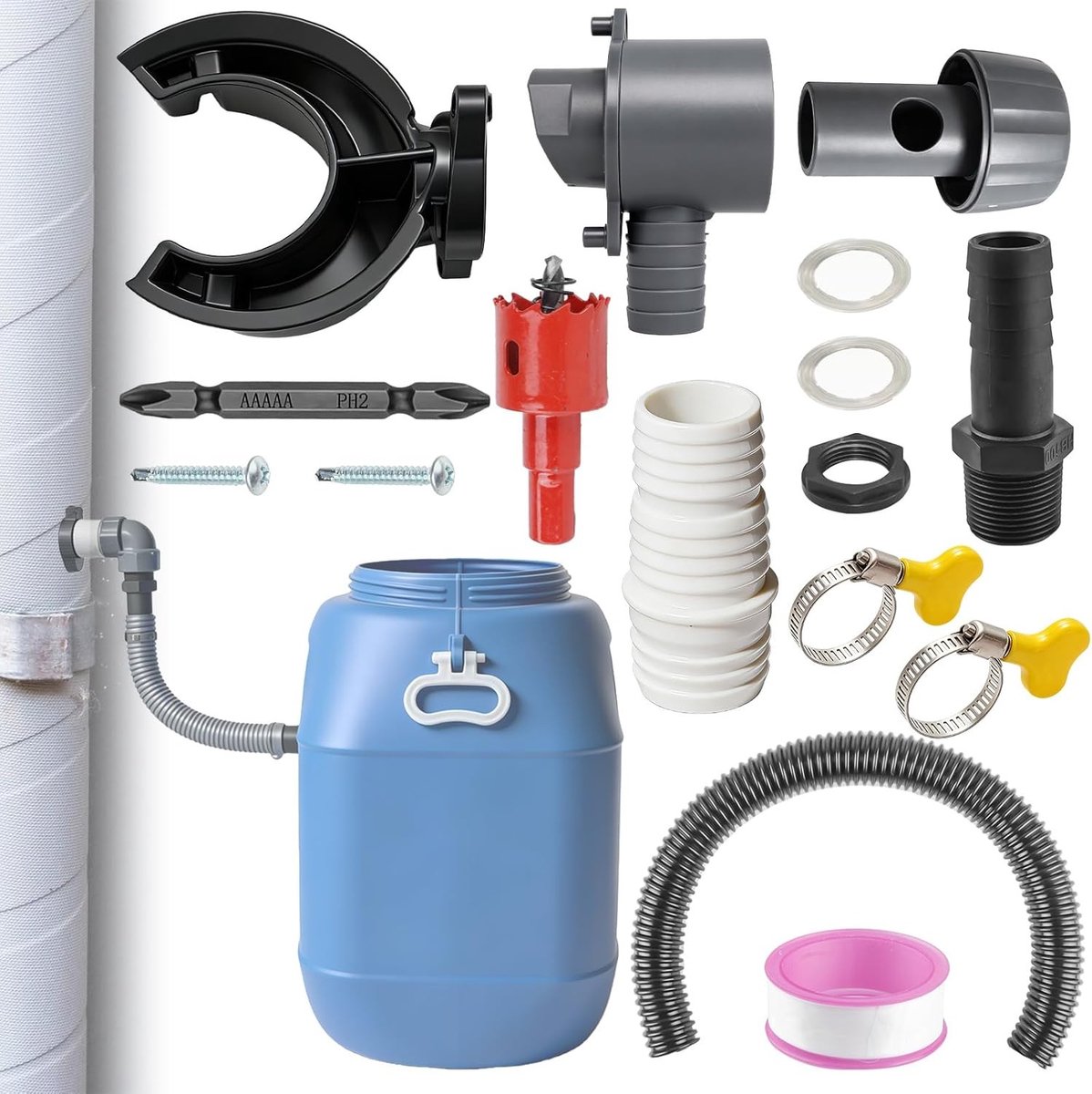 Regenwaterverzamelaar - PVC/Rubber - Voor regenbuizen 70-110 mm - Eenvoudige installatie - Voor tuin en huishouden