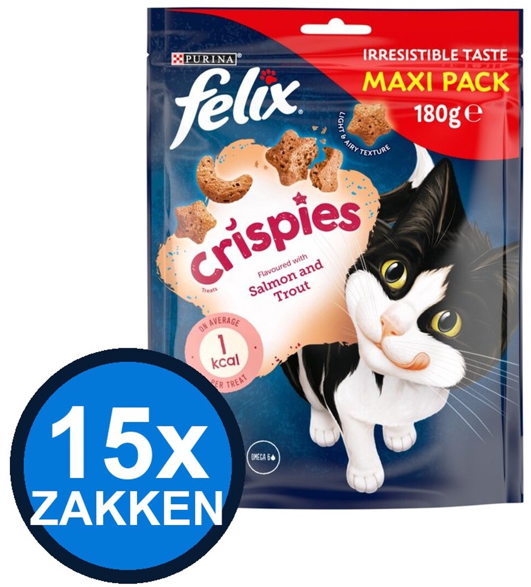 15x Felix - Crispies Zalm & Forel Maxipack - Kattenvoer Snacks - 180 g