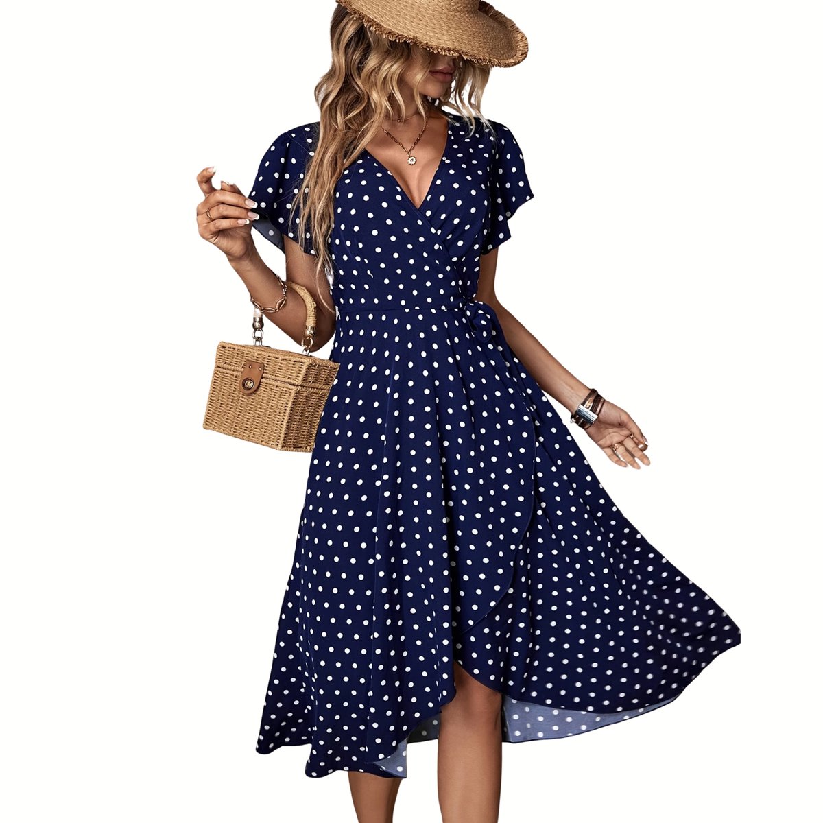 Currero Jurk Met Polkadots Stippen Zomerjurk Dames Zomerjurken Midi Jurk Volwassenen Ibiza Stijl Sundress Dress L Blauw