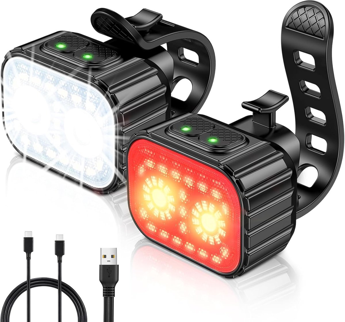Fietsverlichting Set - Waterdicht - USB Oplaadbaar - Meerdere Verlichtingsmodi - Voor Fietsers en Outdoor Activiteiten