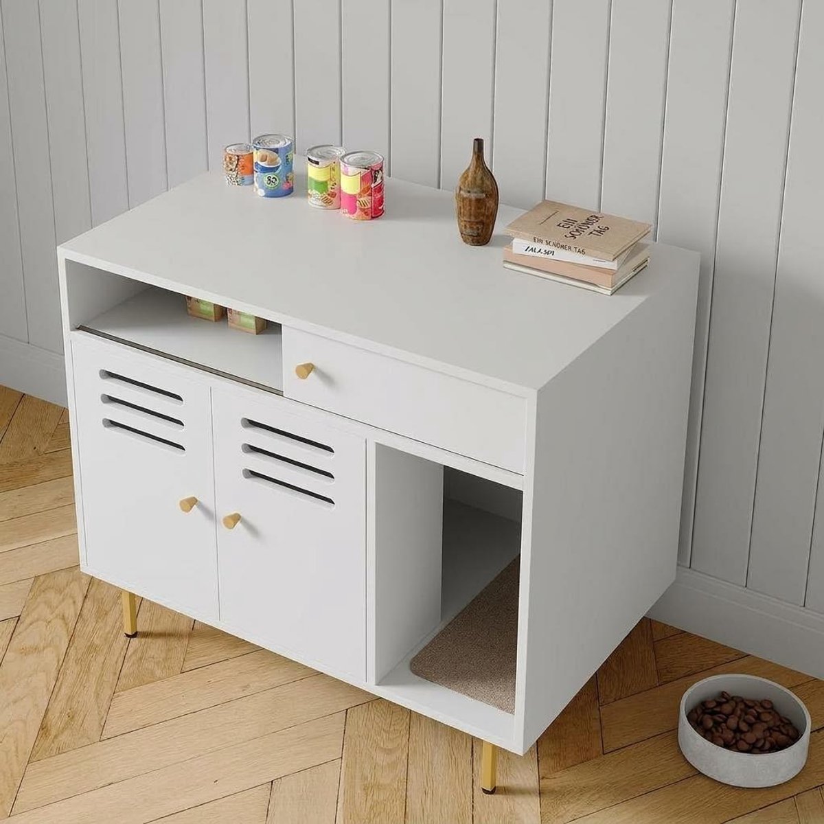 Houten kattenbakmeubel voor katten – verborgen kattenbakkast, hondbestendig katten-toilet binnenhuis, multifunctioneel als bijzettafel