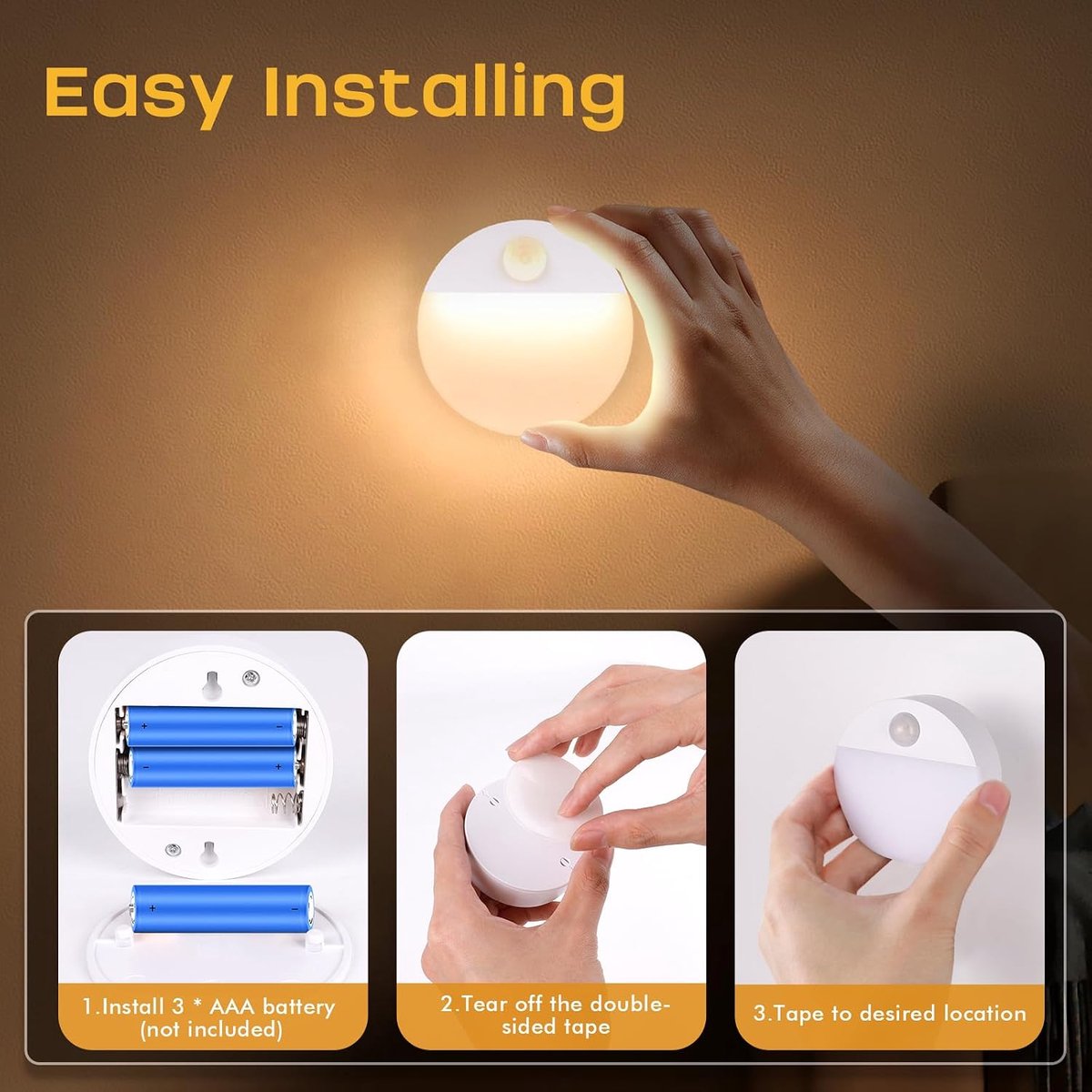 Draadloze Ledlamp - 3 Stuks - Nachtlampje - ledlamp met Bewegingsensor - Dag & Nacht Sensor - Usb Oplaadbaar - Kastverlichting - Warm - Batterij niet inbegrepen - Batterij niet inbegrepen - Wit — cadeau in Wonen & Interieur - foto 4