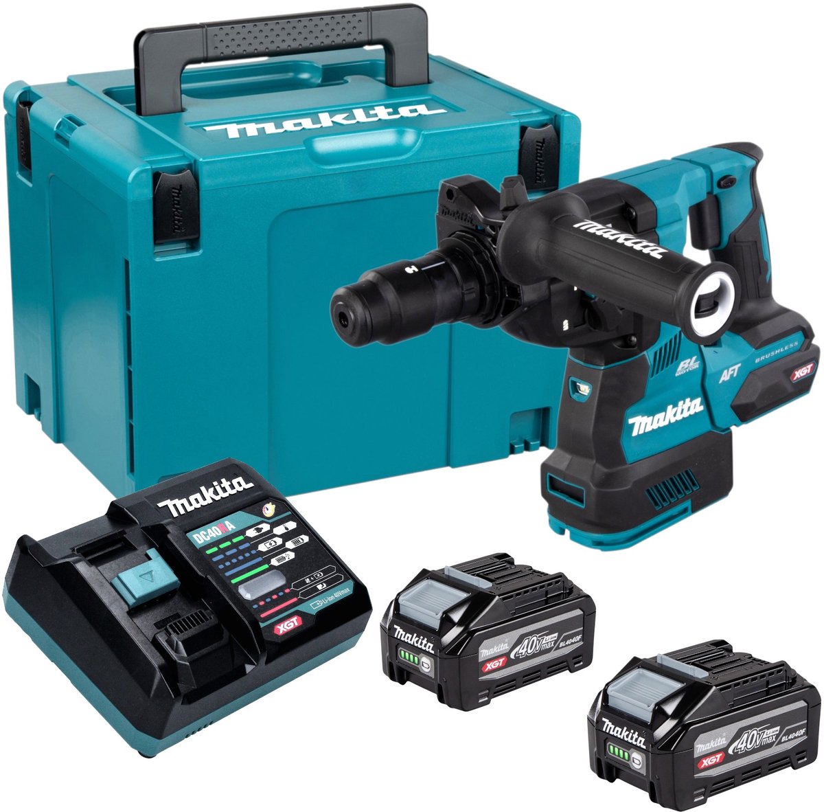 Makita HR 002 GU201 accu-boorhamer 40 V max. 2,9 J SDS plus borstelloos + 2x accu 4,0 Ah + oplader + Makpac