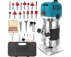 Bovenfrees 800 W met 12 freesbits en koffer – 6,35 mm spantang, compacte kantenfrees met instelbare freesdiepte voor houtbewerking
