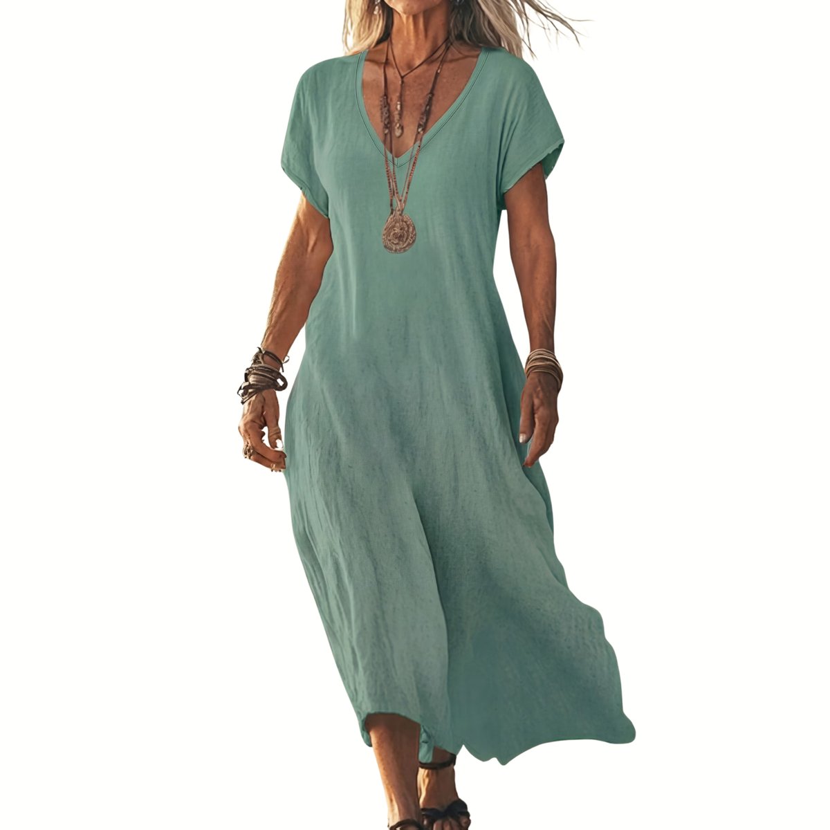 Currero Zomerjurk Dames Zomerjurken Volwassenen Vrouwen Midi Jurk Ibiza Stijl Sundress Dress S Groen