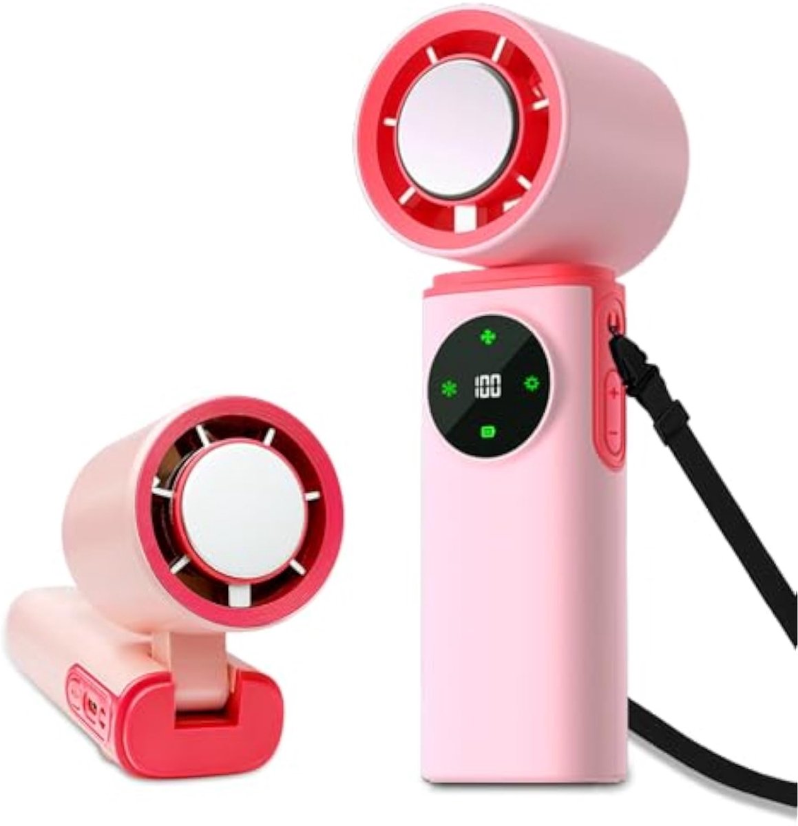Deze draagbare turbineventilator heeft een koelfunctie, een traploze snelheidsregeling met 199 standen, een krachtig toerental van 20.000 RPM en een accuduur tot wel 12 uur. Het is een oplaadbare mini-ventilator.