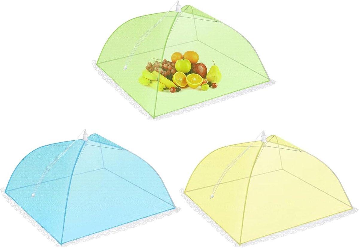 Set van 3 Vouwbare Voedselbedekkingen - Kleurige Mesh Netten voor Bescherming tegen Insecten, Ideaal voor Picknicks en Buitenactiviteiten, 30cm Diameter
