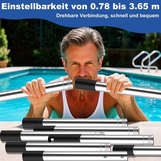 4BAOHUI Telescopische stang voor zwembad, verstelbaar van 75 cm tot 365 cm, zwembadaccessoires, zwembadstang van roestvrij staal en stabiel, uittrekbaar voor gangbare schepnet, skimmer net — afbeelding 5