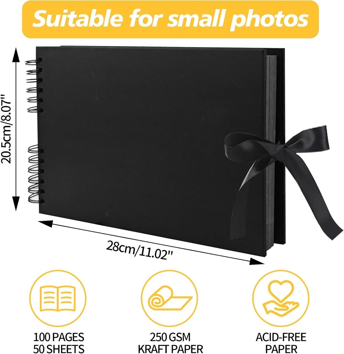 DIY Fotoalbum met 100 Zwarte Pagina's, A4 Formaat voor Scrapbooking, Perfect voor Baby, Familie en Valentijnsdag, Inclusief Markers en Stickers