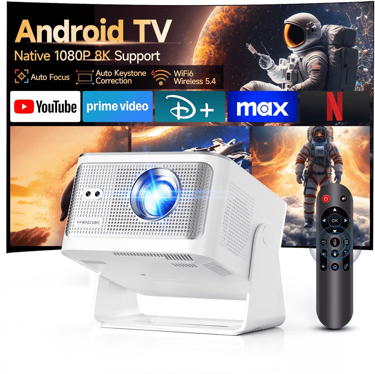 Magcubic HY350MAX Draagbare Beamer 600 ANSI | Android 14 Native 1080P met 8K-invoer, automatische keystone & focus, geschikt voor buitengebruik