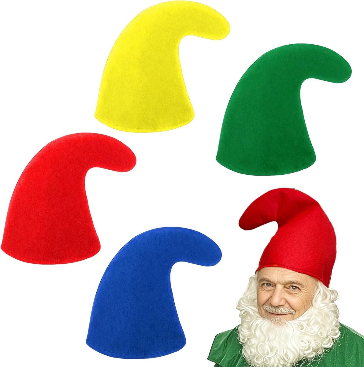 Set van 4 kleurrijke kersthoeden in gnome-stijl, perfecte accessoires voor feestjes, Halloween en cosplay evenementen