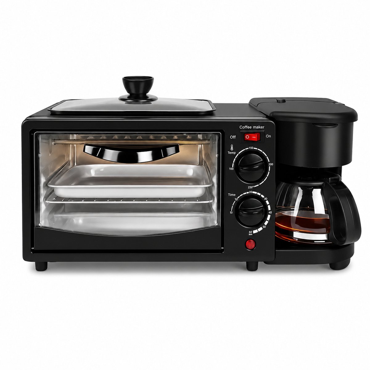 Celestul 3-in-1 Magnetron – Mini Oven 9L – Koffiezetapparaat met Geïsoleerde 600 ml Koffiekan – Broodrooster – Compact Keukenapparaat – Zwart