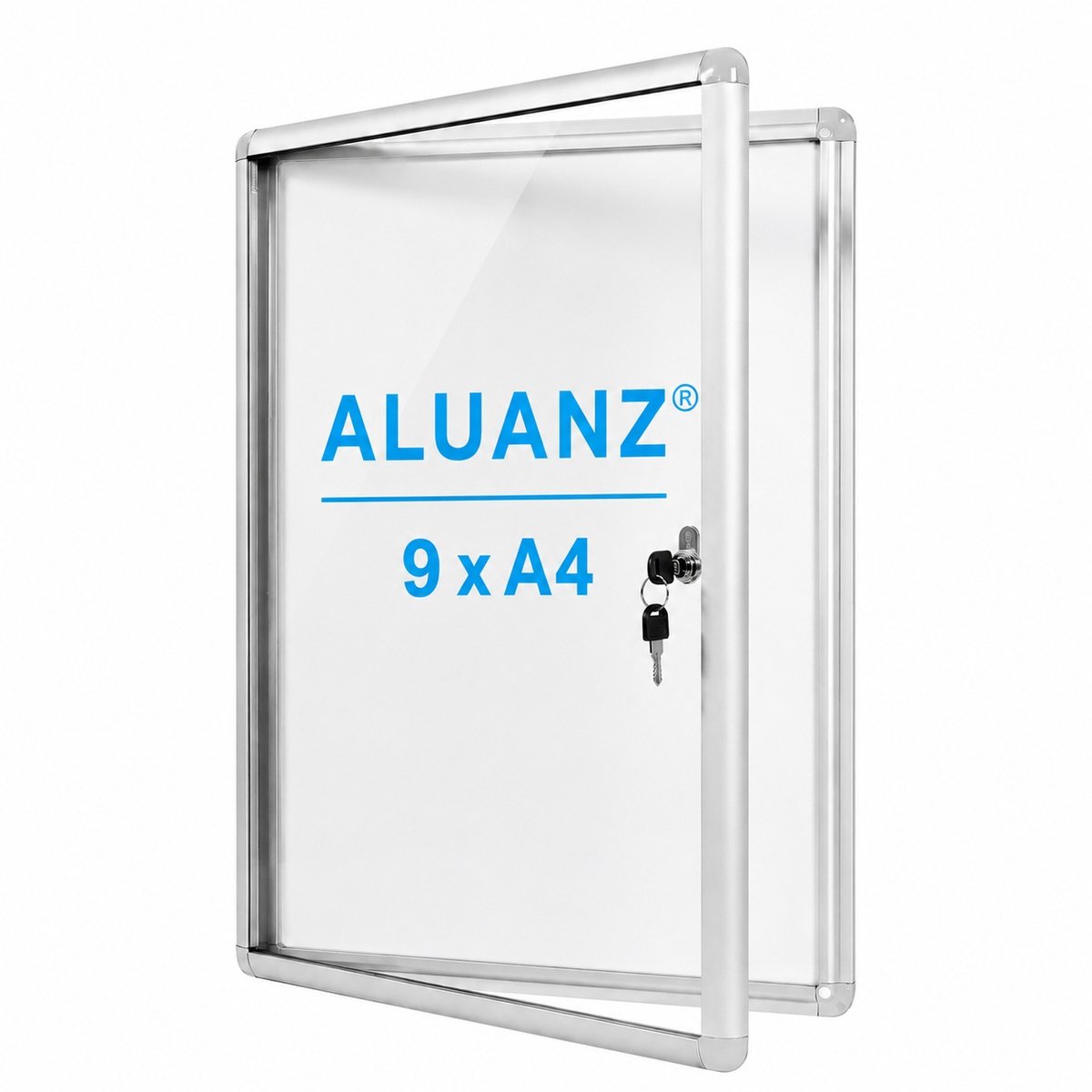 NIEUW: 9 x A4 Formaat Afsluitbaar Magnetisch Whiteboard / Vitrinekast - ALUANZ - Postervitrine, Wandvitrine, Notitiebord, Binnenvitrine, Muurvitrine, Mededelingenbord met slot