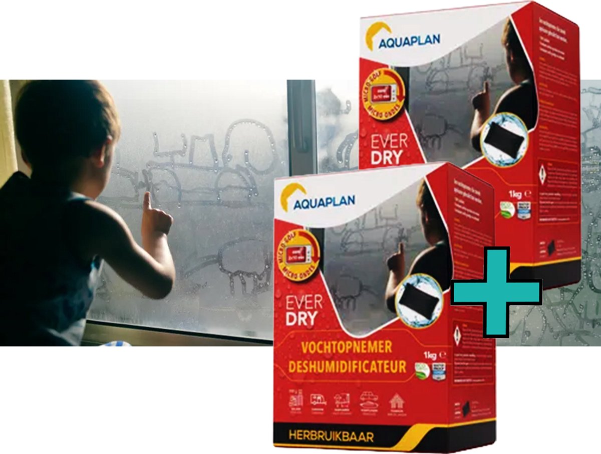 Aquaplan EverDry Ontvochtiger Zonder Navulling – Herbruikbare Vochtopnemer tegen Condens en Schimmel – 800 ml – 2x