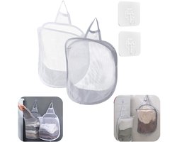 Set van 2 wasmanden - Kledingmand - Speelgoedopbergtas - Wandwasmand - Opbergtas van gaas - Toiletartikelenmand - Met handvat - Opvouwbare wasmand - Voor kleding, speelgoed, kampeerspullen, handdoeken (30*40*18 cm - Diverse kleuren)