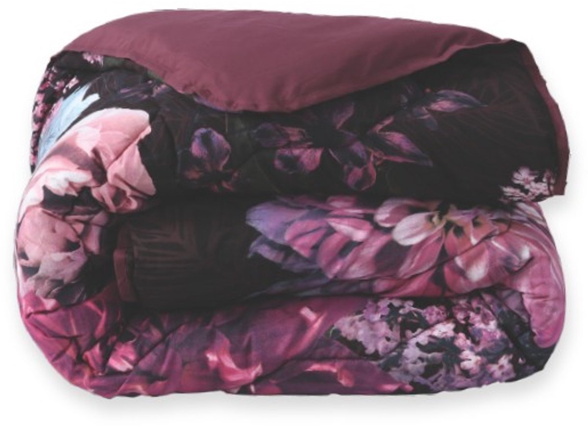 Dekbed Zonder Overtrek Purple Flowers | Easy Dekbed Uni Onderzijde | 200 x 200/220cm + 2 kussenslopen