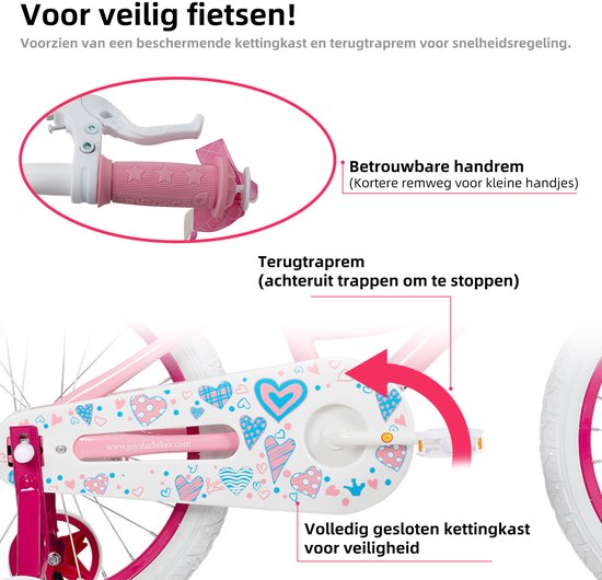 JOYSTAR Angel Meisjesfiets - Verschillende Maten 18 Inch - Met Zijwieltjes - Handrem - Inclusief Mandje - Roze van JOYSTAR — afbeelding 5