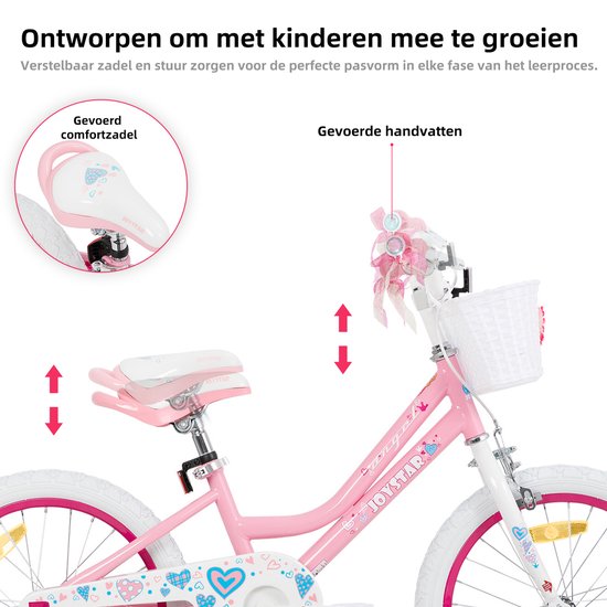 JOYSTAR Angel Meisjesfiets - Verschillende Maten 18 Inch - Met Zijwieltjes - Handrem - Inclusief Mandje - Roze van JOYSTAR — afbeelding 4