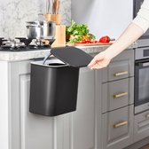INDECOR Multifunctionele Prullenbak 15L – Aanrecht / Bureau – Met Schuifdeksel - Ophangbaar met Plakstrip - Zwart