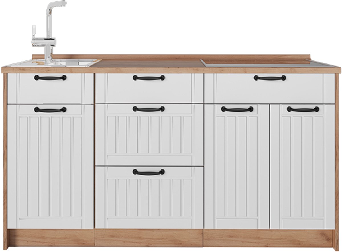 Vicco Keukenblok Fame-Line, Wit Landhuis/Goudkleurig Eiken, 150 cm, WB Eik